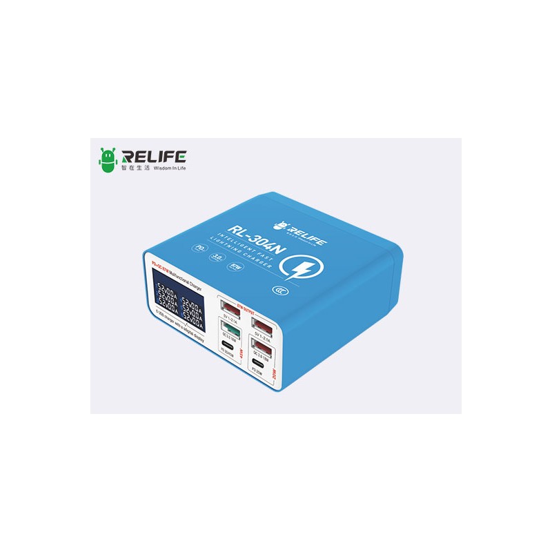 RELIFE RL-304N Pantalla digital inteligente Cargador de 6 puertos/voltaje amplio