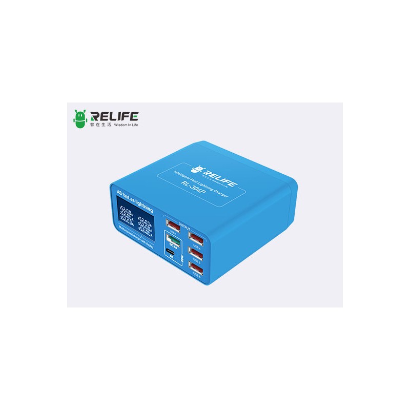 RELFIE RL-304P Cargador Lightning con pantalla digital inteligente de 6 puertos (PD + QC3.0)