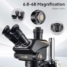 KAISI Microscopio estéreo trinocular S6, zoom 6.8X-68X con oculares de campo ancho WF10x23, anillo de luz LED 144 y extractor de