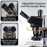 KAISI Microscopio estéreo trinocular S6, zoom 6.8X-68X con oculares de campo ancho WF10x23, anillo de luz LED 144 y extractor de